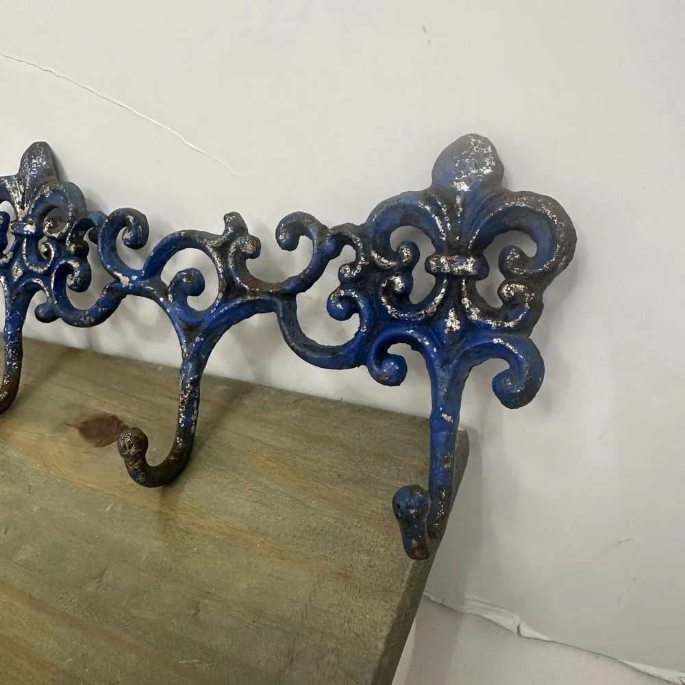 Vintage Rustic Cast Iron Scroll Victorian Wall Mount Coat Towel Hooks 5 Hooks